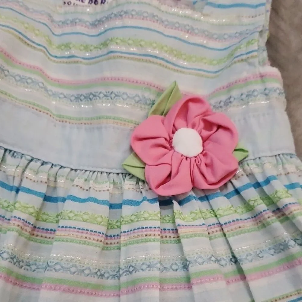 Striped Easter Dress with Pink Floral Detail Spring Baby 18 Months